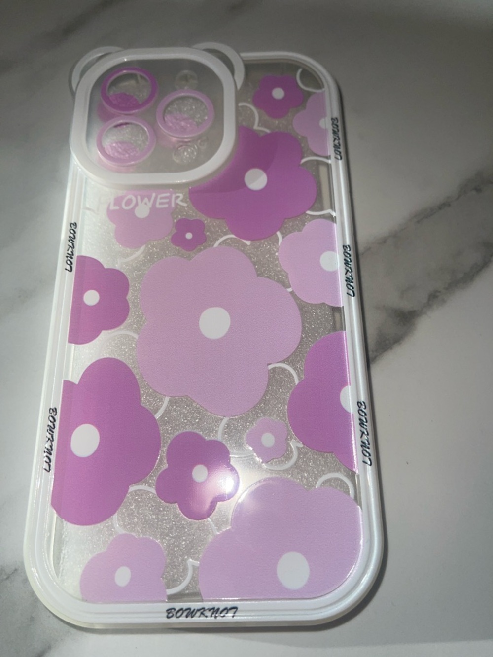 iPhone 14 Pro Max Floral Purple Clear Glitter Phone Case iPhone 14 PRO MAX